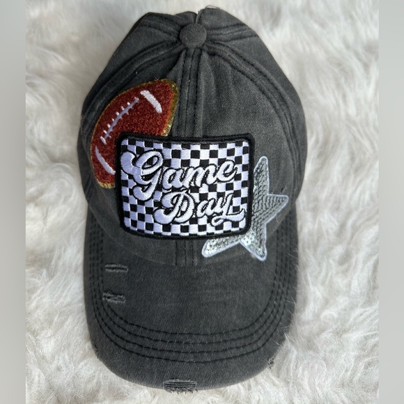 Handmade Accessories - Checkered Game Day Hat Football Baseball Cap Checkerboard Sport Hat Criss Cross